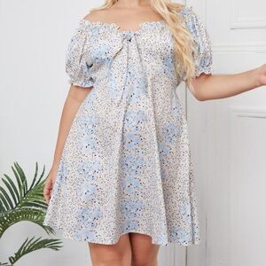 Blue Floral Off-Shoulder Dress